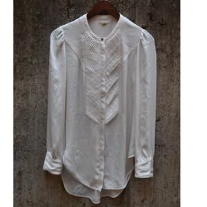 Leifsdottir White Long Sleeve Blouse with Textured Bib Detail – Size Small